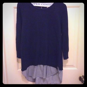 Top & Ali navy L 3/4 slv sweater skirted top